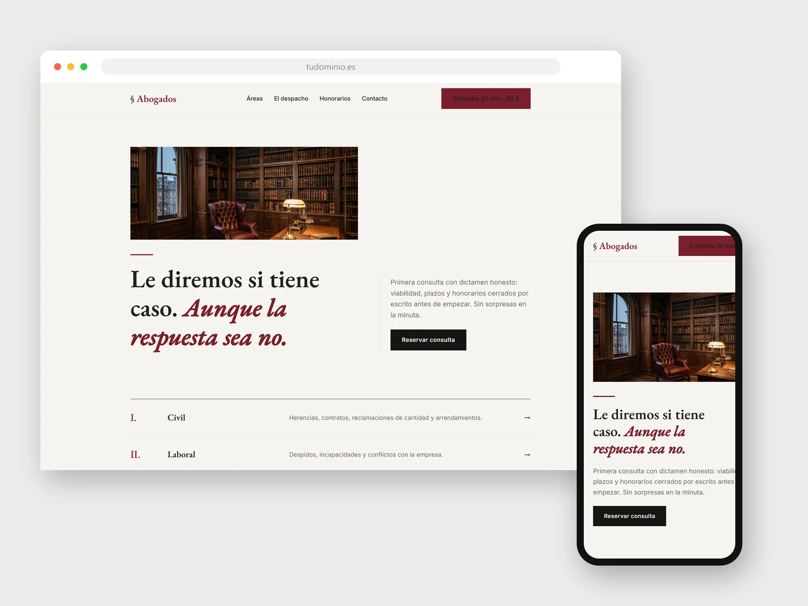Diseño web para Despacho de abogados: vista en navegador y móvil