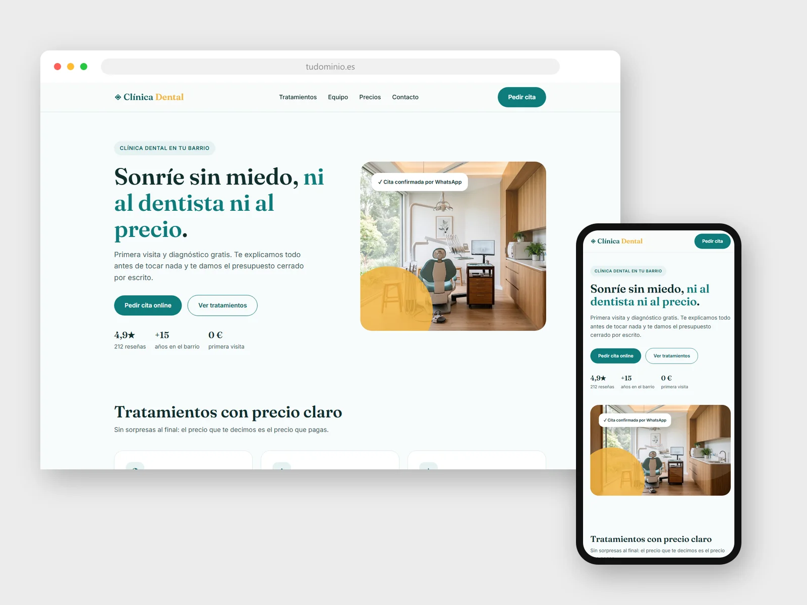 Diseño web para Clínica dental: vista en navegador y móvil